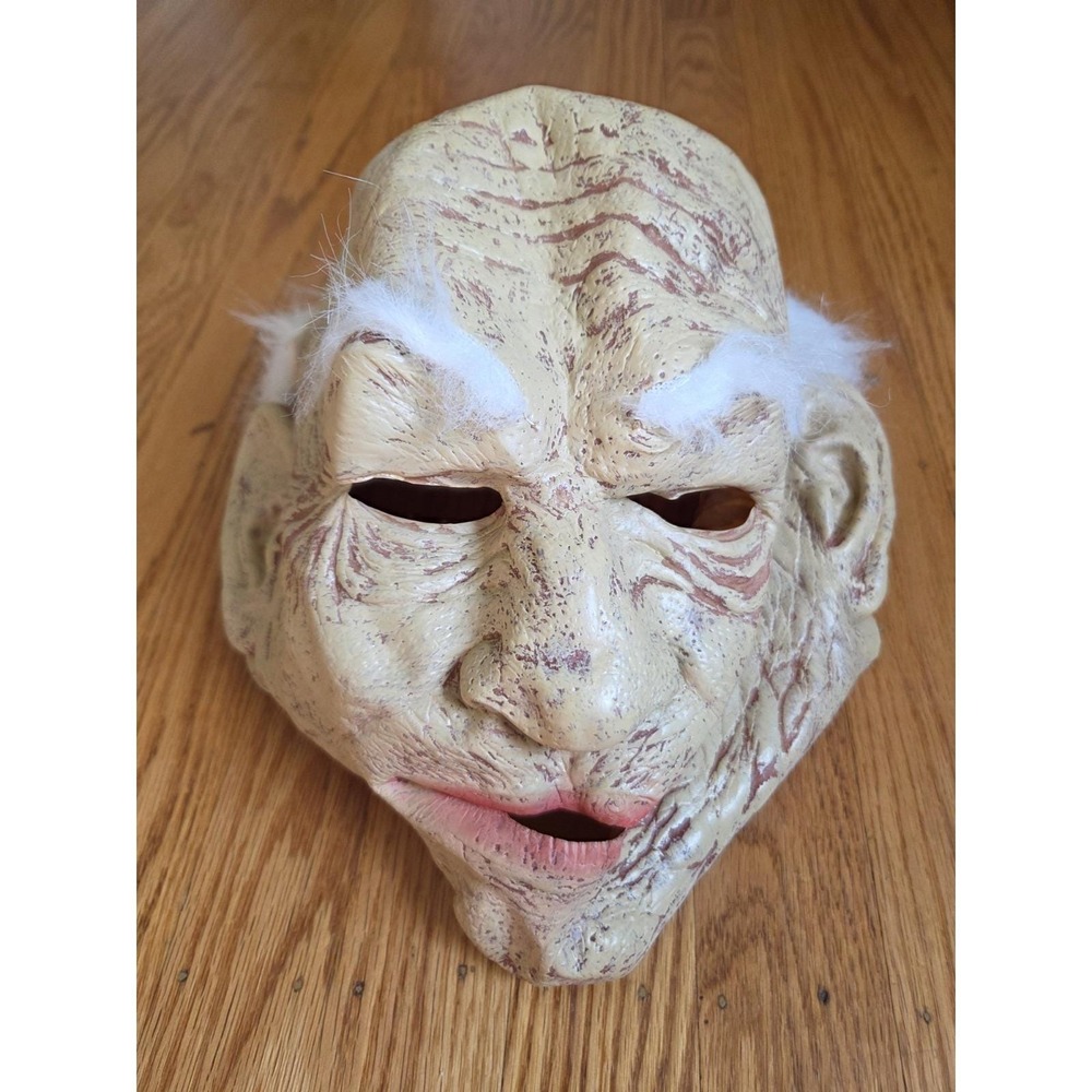Vintage Vinyl BALDY old Man Halloween Mask With Bald White Hair